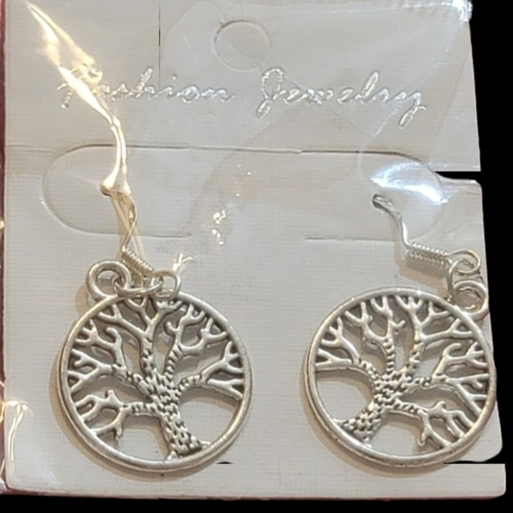 Tree of Life Earrings Silvertone. Money Tree.m